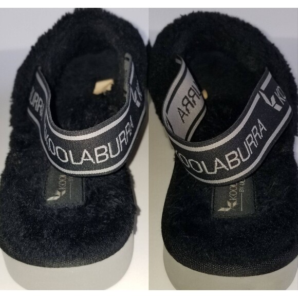 UGG Fluff Yeah Slide Black Slipper Sandal Sz 7 38 Sheepskin Fur Gray Soles - Picture 10 of 14
